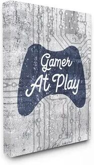 Stupell Home Decor Gamer at Play Video Game Canvas Wall Art, Grey, 24X30