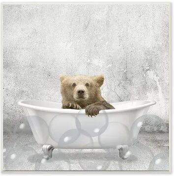 Stupell Home Decor Baby Bear Bath Plaque Wall Art, Grey, 12X12