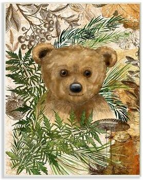 Stupell Home Decor Teddy Bear Cub Nursery Forest Animal Illustration Wall Art, Brown, 10X15