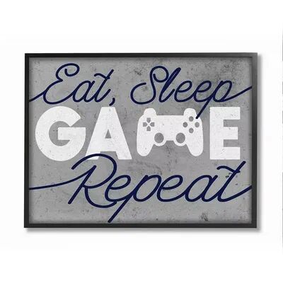 Stupell Home Decor Video Game Controller Eat Sleep Game Repeat Quote Wall Art, Grey, 16X20
