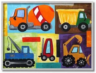 Stupell Home Decor Construction Trucks Framed Wall Art, Multicolor, 11X14