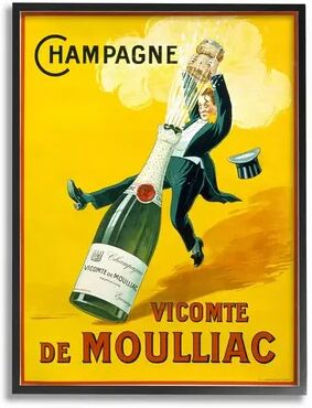 Stupell Home Decor Vintage Illustration Champagne Vicomte de Moulliac Pop Bottle Wall Art, Yellow, 24X30