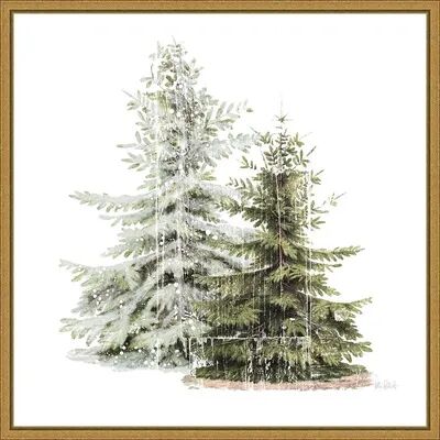 Amanti Art Vintage Wooded Holiday Trees in Snow Framed Canvas Wall Art, Yellow, 16X16