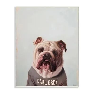 Stupell Home Decor English Bulldog in Earl Grey Tea Shirt Dog Pun Wall Art, 13X19