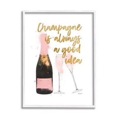 Stupell Home Decor Champagne Bottle Good Idea Framed Wall Art, Pink, 16X20