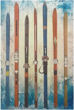 Empire Art Direct Retro Skis 2 Arte de Legno Digital Print on Solid Wood Wall Art, Multicolor