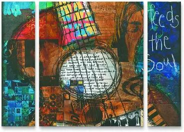 Trademark Fine Art Jennifer Mccully Music Feeds The Soul-Guitar 3-piece Multi Panel Art Set, Multicolor, 30X40