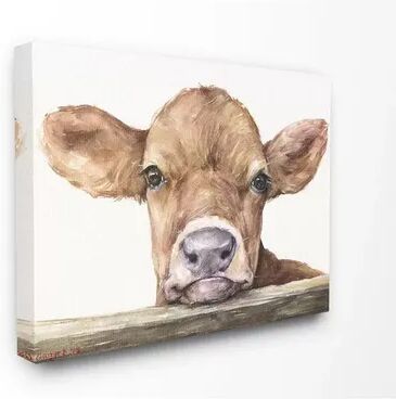 Stupell Home Decor 'Cute Baby Cow Animal Watercolor Painting' Stretched Canvas Wall Art, Multicolor, 30X40