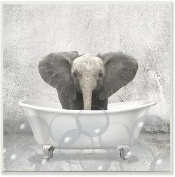 Stupell Home Decor Baby Elephant Bath Plaque Wall Art, Grey, 12X12