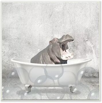 Stupell Home Decor Baby Hippo Bath Plaque Wall Art, Grey, 12X12