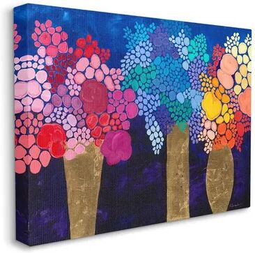 Stupell Home Decor Abstract Floral Bouquets Playful Multi-color Flowers Wall Art, Blue, 36X48