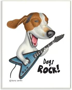 Stupell Home Decor Beagle with Guitar 'Dog's Rock' Plaque Wall Art, White, 13X19