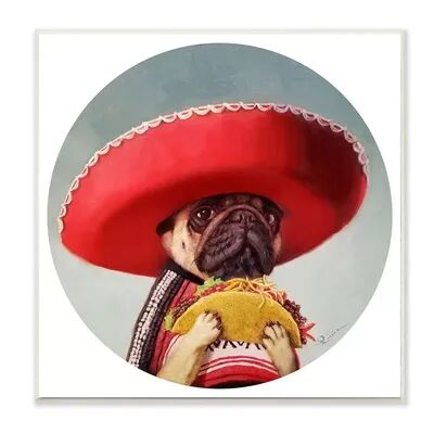 Stupell Home Decor Pug in Sombrero with Taco Fun Dog Painting Wall Art, Multicolor, 12X12