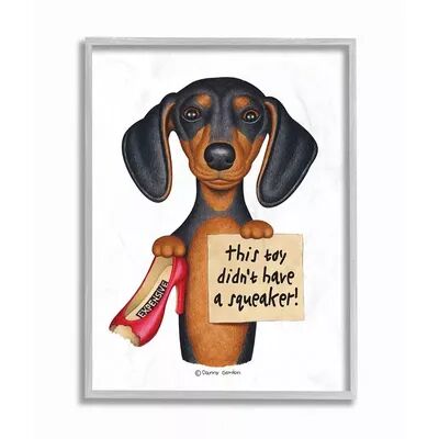 Stupell Home Decor Funny Dachshund Chewed Shoe Joke Framed Wall Art, White, 11X14