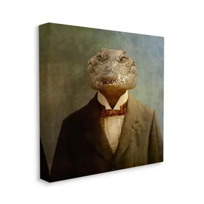 Stupell Home Decor Alligator in Business Suit Men's Fashion Reptile Canvas Wall Art, Green, 30X30