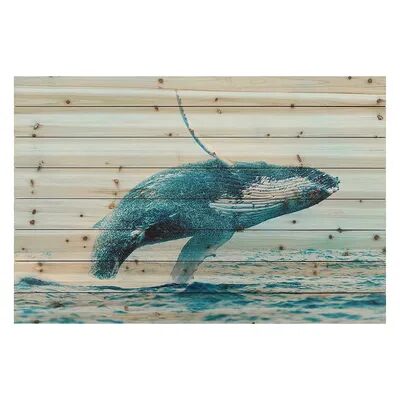 Empire Art Direct Whale Arte de Legno Digital Print on Solid Wood Wall Art, Blue, 30X45