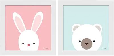 Metaverse Art Cuddly Bunny Bear Framed Wall Art 2-piece Set, White