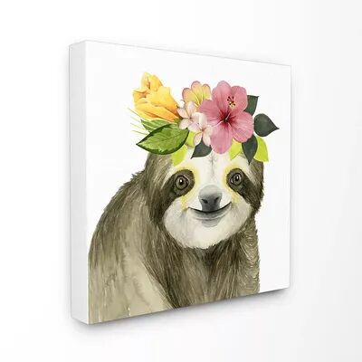 Stupell Home Decor Coachella Ready Sloth in Flower Crown Oversized Stretched Canvas Wall Art, Multicolor, 17X17