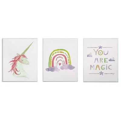 Stupell Home Decor You Are Magic Rainbow and Unicorn 3-piece Wall Plaque Art Set, Multicolor, 10X15