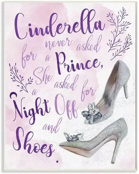 Stupell Home Decor Girls Stupell Home Decor Princess's Night Off Quote Glam Glitz Heels Fantasy Wall Art, Purple, 10X15