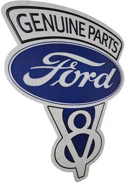 American Art Décor Vintage Ford V8 Genuine Parts Wall Sign, Blue