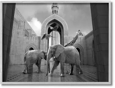 Stupell Home Decor Safari Animals In Arabesque Architecture Wall Art, White, 16X20