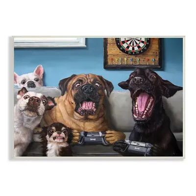Stupell Home Decor Funny Dogs Playing Video Games Livingroo Wall Art, Blue, 10X15