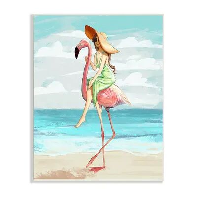 Stupell Home Decor Beach Woman Flamingo Plaque Wall Art, Blue, 10X15
