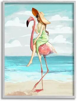 Stupell Home Decor Flamingo Beach Woman Framed Wall Art, Blue, 16X20