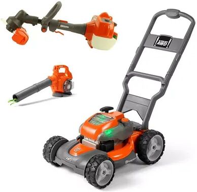 Husqvarna Kids Toy Lawn Mower, Orange + Toy Leaf Blower + Toy Lawn Trimmer, Drk Orange