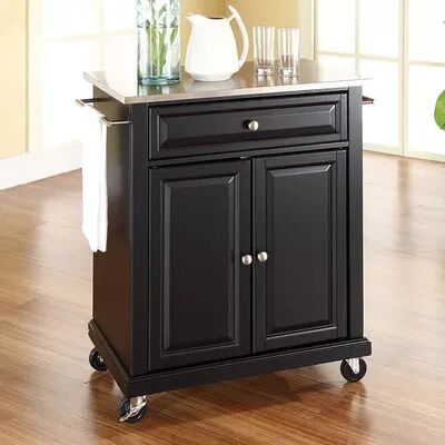 Crosley Furniture Stainless Steel Top Kitchen Island Cart, Black