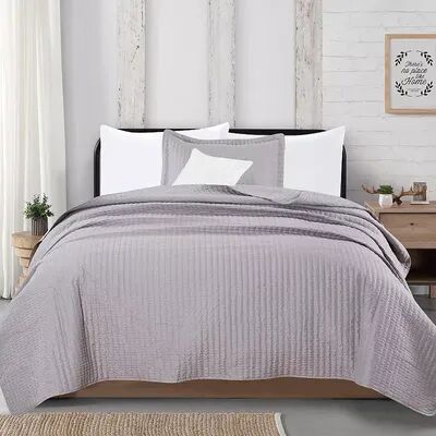 Great Bay Home Alicia Channel Stitch Quilt and Sham Set, Grey, Full/Queen