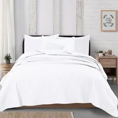 Great Bay Home Alicia Channel Stitch Quilt and Sham Set, White, King