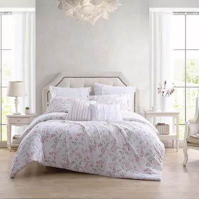 Laura Ashley Fawna Comforter Set with Shams and Decorative Pillows, Pink, King
