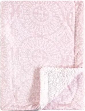 Yoga Sprout Baby Girl Mink and Sherpa Plush Blanket, Scroll, One Size, Med Pink