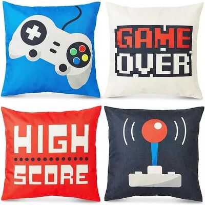 Juvale Decorative Throw Pillow Covers, Video Games (18 x 18 Inches, 4 Pack), Beige Over