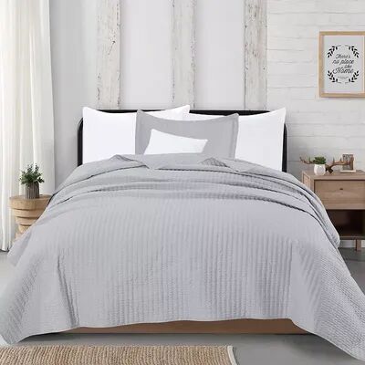 Great Bay Home Alicia Channel Stitch Quilt and Sham Set, Grey, King