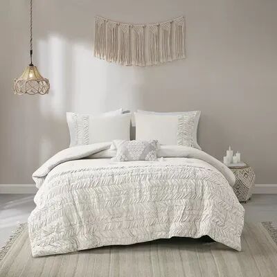 Madison Park Emma Comforter Set with Shams and Decorative Pillows, White, King