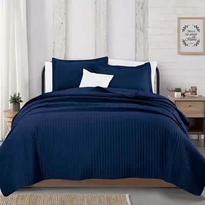 Great Bay Home Alicia Channel Stitch Quilt and Sham Set, Blue, Twin