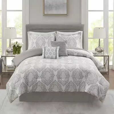 Madison Park Madison Park Maxwell 6-Piece Comforter Set with Shams with Coordinating Pillows, Grey, King