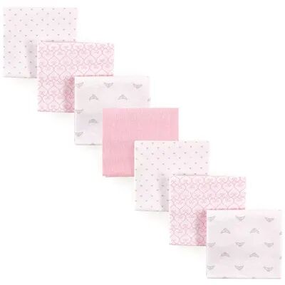 Luvable Friends Baby Girl Cotton Flannel Receiving Blankets, Tiara 7-Pack, One Size, Med Pink