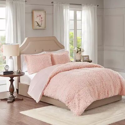 Madison Park Nova Faux Mohair & Faux Mink Comforter Set, Pink, Full/Queen