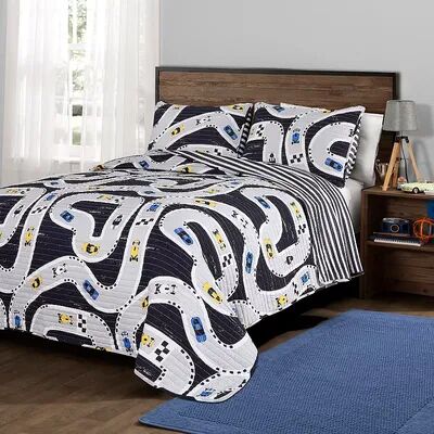 Lush Decor Car Tracks Quilt Set, Blue, Twin