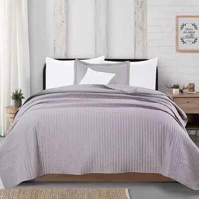Great Bay Home Alicia Channel Stitch Quilt and Sham Set, Grey, King