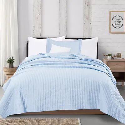 Great Bay Home Alicia Channel Stitch Quilt and Sham Set, Blue, Full/Queen