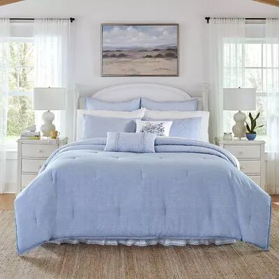 Laura Ashley Forsythia Blue Comforter Set with Shams, Full/Queen