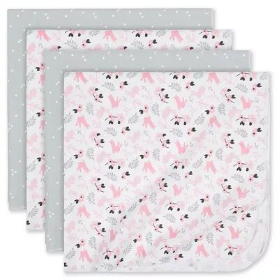 Just Born Baby Girl Just Born 4-Pack Bunny Cotton Flannel Blankets, Light Grey