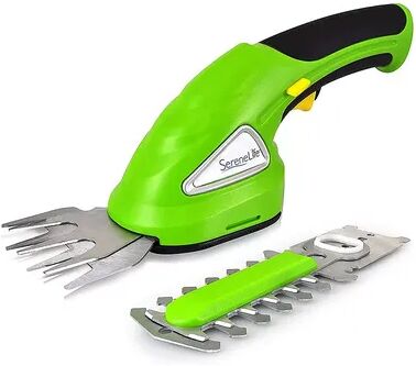 SereneLife Rechargeable Electric Handheld Cordless Grass Clipper & Hedge Trimmer, Green