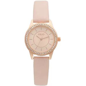 Folio Women's Rose Gold Tone & Blush Strap 3 Hand Glitz Watch, Size: Small, Pink