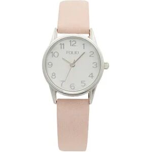 Folio Women's Silver Tone Blush Strap 3 Hand Easy Read Watch, Size: Small, Pink